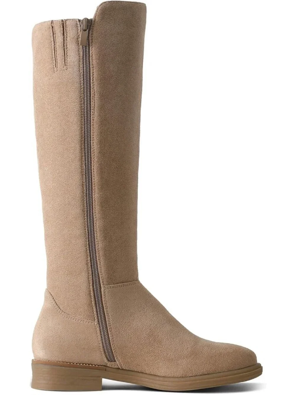 Women's Khaki Knee High Boots Flat Low Heel with Side Zipper
